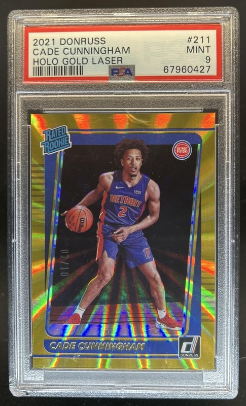 2021-22 Panini Donruss Cade Cunningham Holo Gold Laser RC JSY Match #2/10 PSA 9