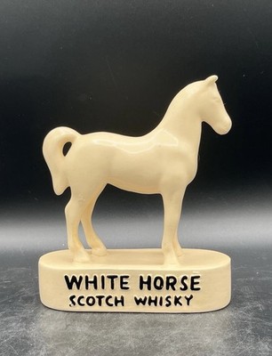 Vintage White Horse Scotch Whisky Advertising Ceramic Horse Figure Display