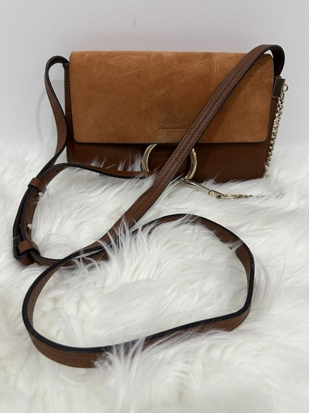 Chloe Faye Suede-Flap Calf Leather Body Shoulder Bag in Brown