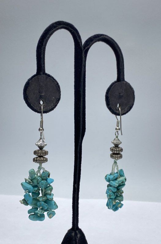 Silver Tone Assorted Turquoise Chip Necklace & Ea… - image 3