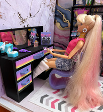 Barbie Doll Vanity Makeup Table with Mirror & Modern Chair | Barbie Vanity Set