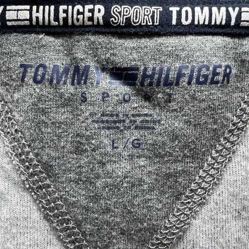 Tommy Hilfiger Jacket Womens Large Gray Red White Hooded Full Zip Velour - Picture 5 of 6