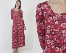 Vintage 70s Pink Prairie Dress High Waist Phase 2 Boho Peasant Festival Maxi
