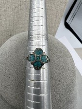 Native American Sterling Silver Turquoise Inlay Stone Ring Size 5.5