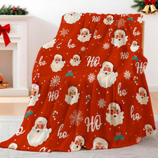 Christmas Throw Blanket 50"x59"   Red Santa Claus  Snowman Fleece Blanket