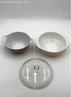 Pyrex Brown Beige Pressed Milk Glass Mixing Bowl Set Of 2 With Lid