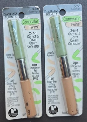 2 New Physicians Formula Concealer Twins 3055 Green/Light Cream Concealer