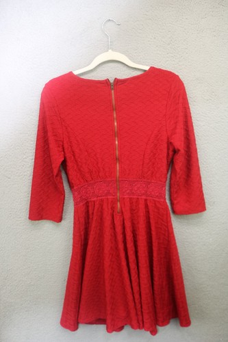 American Rag Red 3/4 Sleeve Textured Dress-Large-Crochet-Minimalist-Fit & Flare - Picture 8 of 12