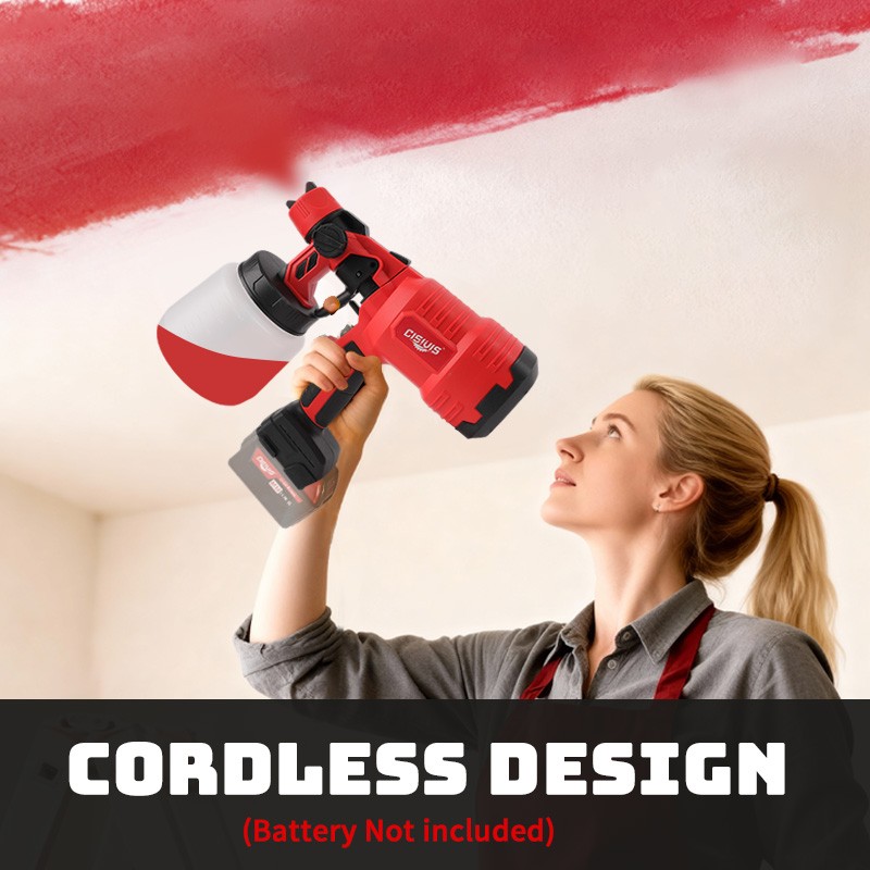 Cordless Paint Sprayer for Milwaukee 18V Battery 1000ML HVLP Spray Paint Gun Red