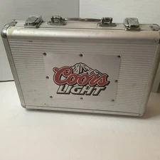 Coors Light poker chips, playing cards and dice in aluminum carrying case