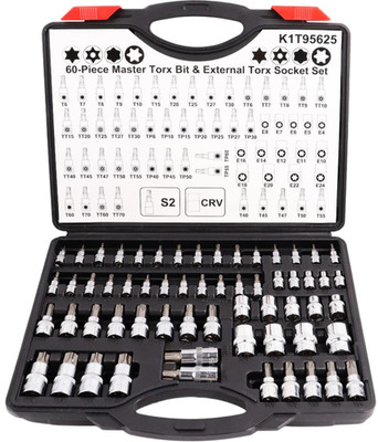 Juego Dados Torx 60 Piezas T6-T70 E4-E24 1/4 3/8 1/2 CRV, Nuevo
