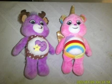 2 CARE BEAR PLUSH BEAN BAG BASIC FUN REINDEER UNICORN