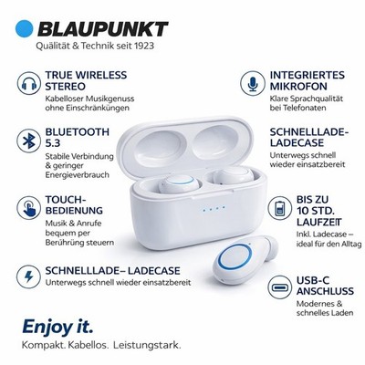 BLAUPUNKT BTW 10 WH Bluetooth 5,3- Kopfhörer TWS   True Wireless Earbuds/ Touch/
