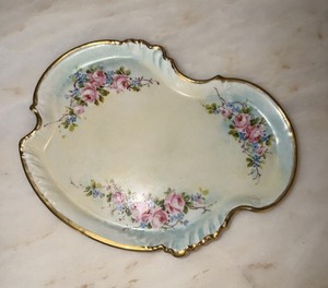 Antique Limoges France Pink Rose Floral Trinket Dish Vanity Dresser Tray