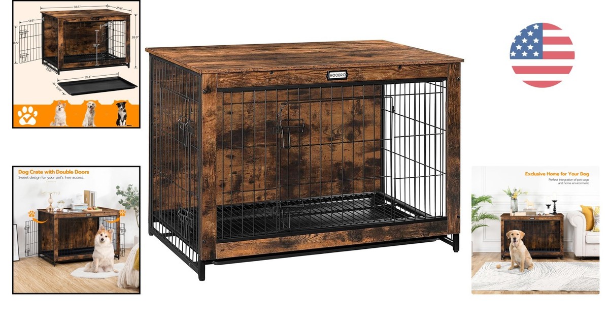Spacious Indoor Dog Crate 38.6” with Stylish Pull-Out Tray & Chew