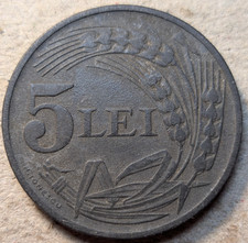 Romania 5 lei 1942 zinc WWII period coin