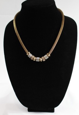 Estate Vintage Goldtone Necklace Snake Chain Choker Rhinestone Pendants