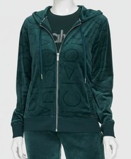 Calvin Klein Womens' Green Tonal Logo Velour Zip-Front Hoodie Size XS
