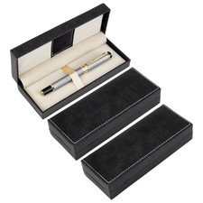3Pcs PU Leather Long Pen Gift Box, 2.67x6.9x1.5 Inch Black Pen Storage Boxes,...