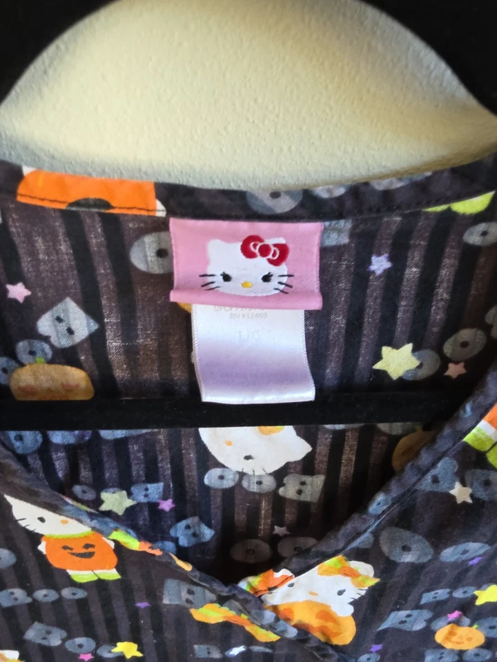 Hello Kitty Хэллоуин скраб Топ женщин L черный оранжевый милый тыквы праздничный  - Изображение 3 из 4