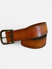 vintage TEX TAN TOOLED buckle belt WESTERN leather 26 MUSHROOM'S BUTTERFLY