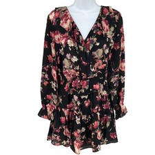 Joie Mini Dress Womens Sz S Silk Dark Floral Ruffle Tiered Romantic Date Night