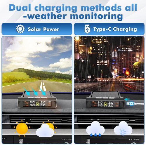 Tyre Monitoring Pressure System Car TPMS LCD Solar Power with 4 Internal Sensors - Picture 3 of 10