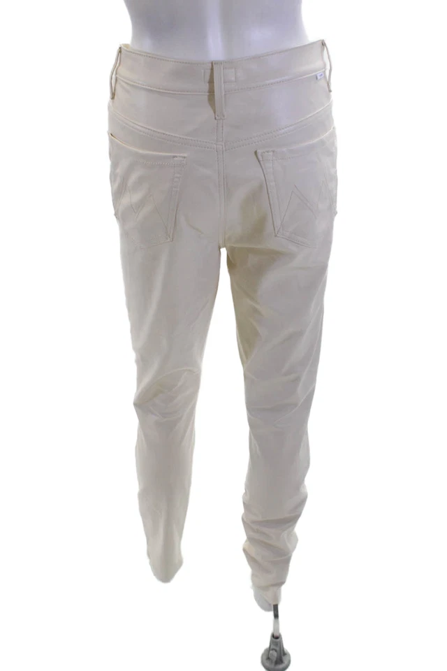 Pantalones informales madre mujer imitación cuero con bolsillos blancos lisos talla 28 Foto 3 de 4