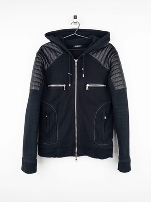 Balmain by Olivier Rousteing 2010s Leather Biker Zip-Hoodie