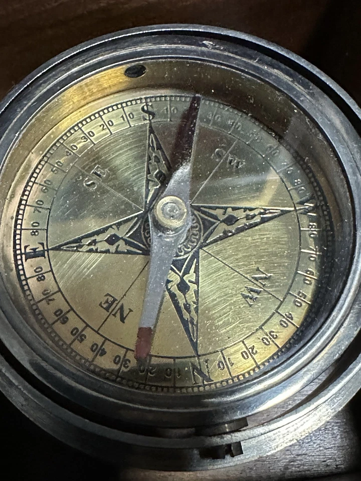 Brújula marítima cardán de latón vintage caja de madera instrumento de navegación náutica Foto 4 de 4