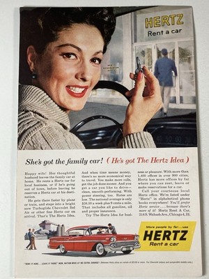 1958 Chevrolet 4 Door Hardtop Hertz Rent A Car Print Ad He's Got The Idea