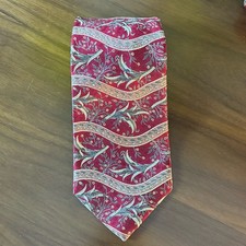 Robert Talbott Best of Class Red & Platinum Woven Floral Silk Tie Made In USA