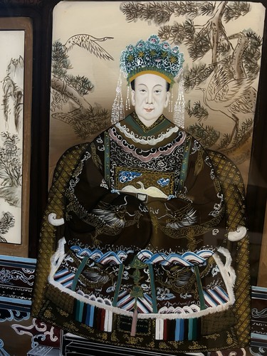 Vintage chinesische Rückseite Glas Gemälde Ahnen Porträts Qing Dynastie Stil - Bild 2 von 21