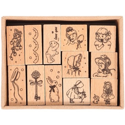 1 Schachtel Holz DIY Stempel Dekorative Briefmarken Journal Bastelmarken