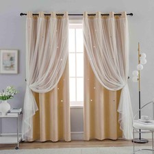 Girls Bedroom Curtains Hollow-Star Blackout Curtains for Kids Room Darkening Lon