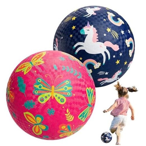 2 Packs Playground Balls for Toddler Kids 8.5 inches Cartoon Rubber Ball with