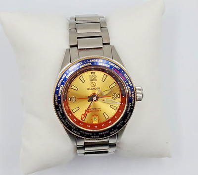 Islander Calabro 40mm GMT World Time Automatic Watch Pogue Gold Dial #ISL-191