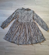 New Look Black Grey & White Abstract Print Stretch Smock Dress Frilled Boho UK10