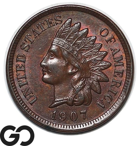1907 Indian Head Cent Penny, Choice BU++