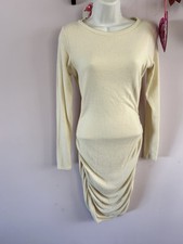 Express Women’s Size XS Cozy Ruched Bodycon Long Sleeve Cream Midi Dress
