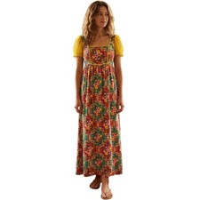 Vintage Lane of Salzbury Maxi Dress S Yellow Floral Boho Cottagecore Lace Trim