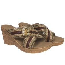 Onex Boho Chic Coastal Woven Beach Rhinestone Open Toe Cork Wedge Sandal Sz 9