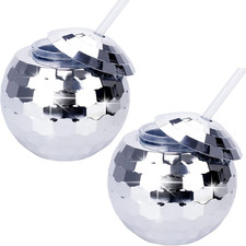 2 Pack Silver Disco Ball Cups,20 Oz Reusable Plastic Cups Tumbler with Lids and