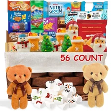 Christmas Gift Set Basket 56 Count, Includes Snacks, Cookies, Individually Wrapp
