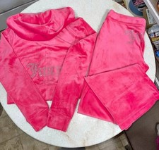 NWT Juicy Couture Velour Tracksuit Pink Party Hoodie Pants 2 pc set Size L New 