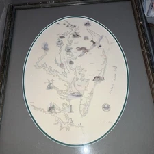 “Around The Bay” Map Framed Myrna McGrath Litho Print Illustrated Chesapeake Bay