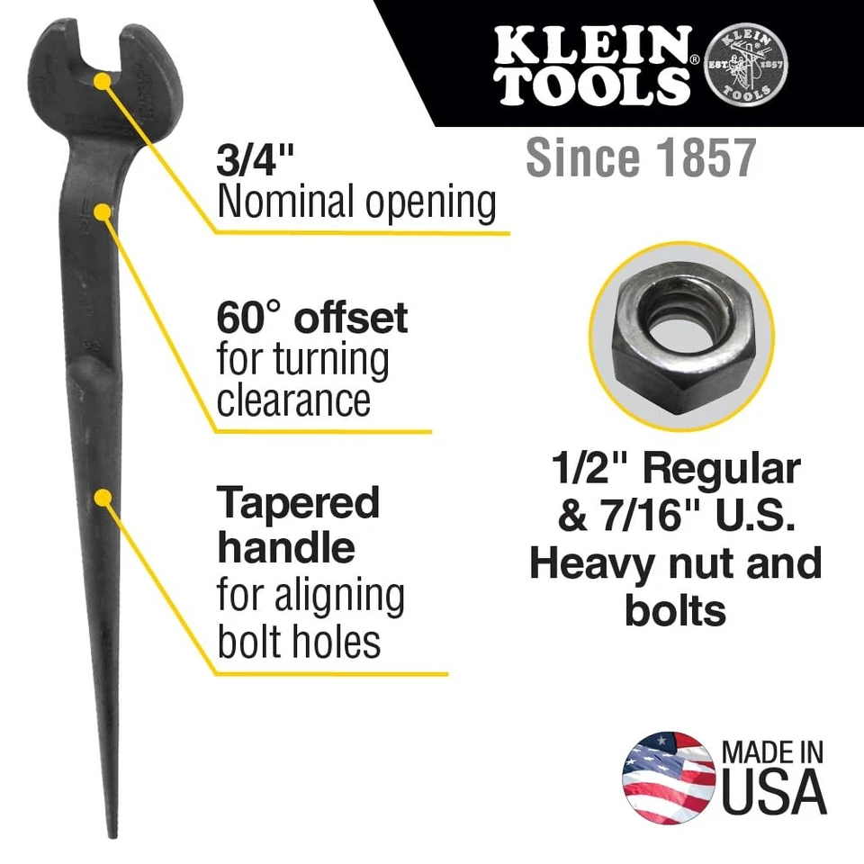 Klein Tools 3219 1 2 Inch Spud Wrench Forged Heavy Duty USA Alloy Steel - Image 2 of 4