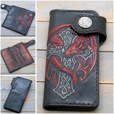 Börse Wallet Sheridan Style Drache Kelten Kreuz ECHT LEDER Handmade Concho