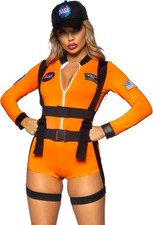 Leg Avenue Womens 3 Pc Space Commander Costume Romper Garter Harness Hat Medium