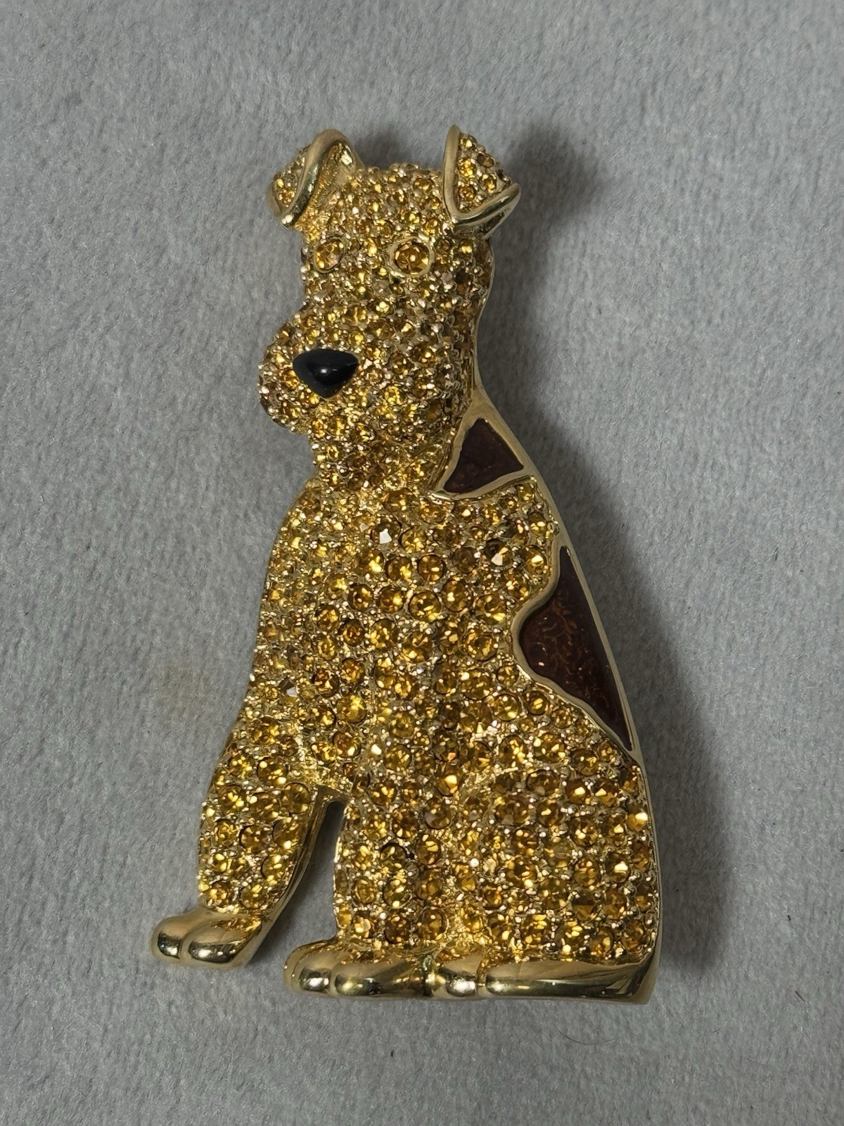 VTG CRYSTAL SWAROVSKI AIREDALE DOG PIN BROOCH 22KT GOLD PLATED RETIRED